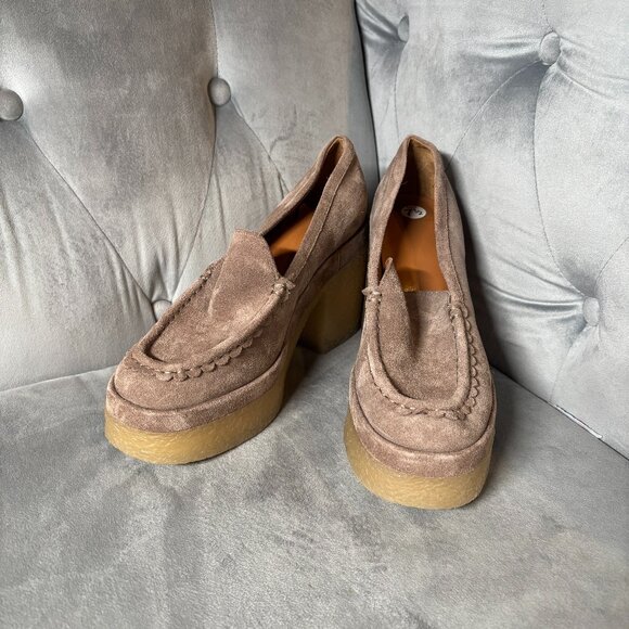 Marc Fisher Suede Platform Loafers Taupe Chunky Heel Shoes – Women’s 7.5 - Picture 2 of 9